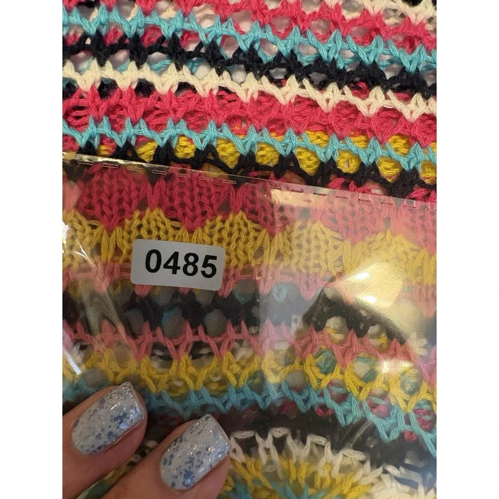 Woven Heart Vibrant Multicolor Striped Crochet Knit Sweater, Relaxed Fit, Large